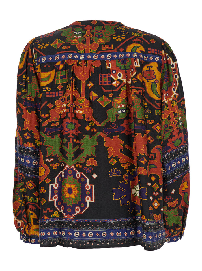 Multicolor Shirt With All-Over Graphic Print Viscose Woman And Blouses