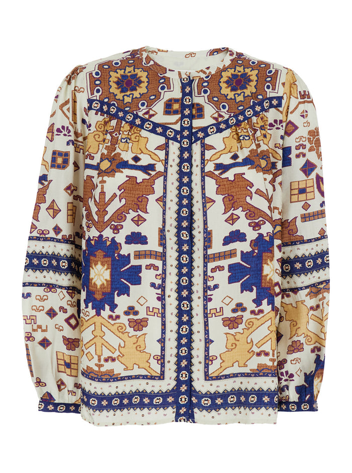 Verone Multicolor Blouse With Concealed Button Closure And All-Over Print Viscose Woman Shirts Blouses