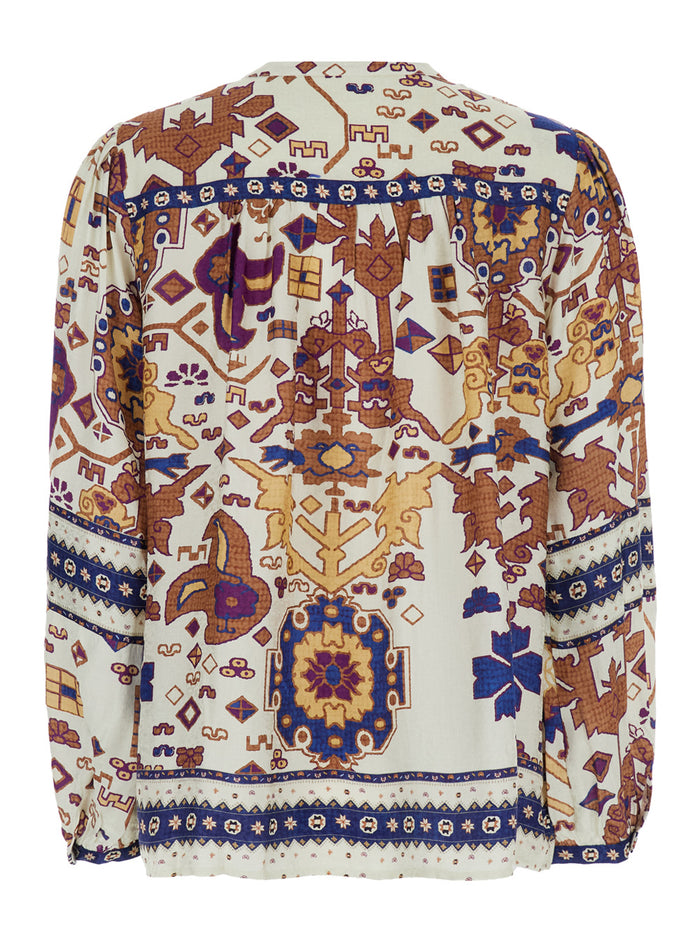 Verone Multicolor Blouse With Concealed Button Closure And All-Over Print Viscose Woman Shirts Blouses