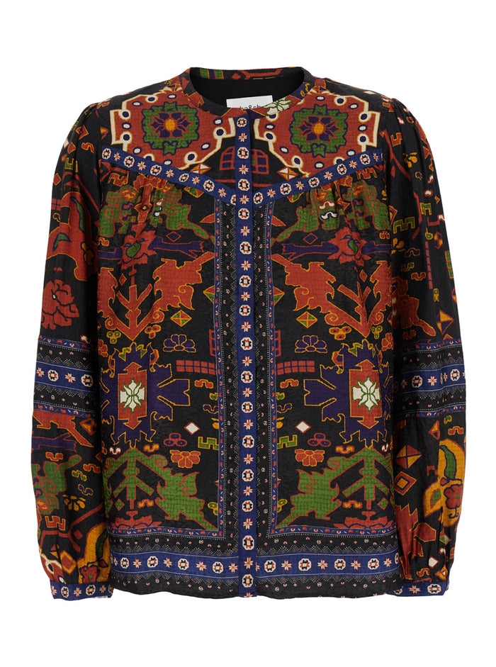 Varone Multicolor Shirt With All-Over Patterned Print And Mandarin Collar Viscose Woman Blouses