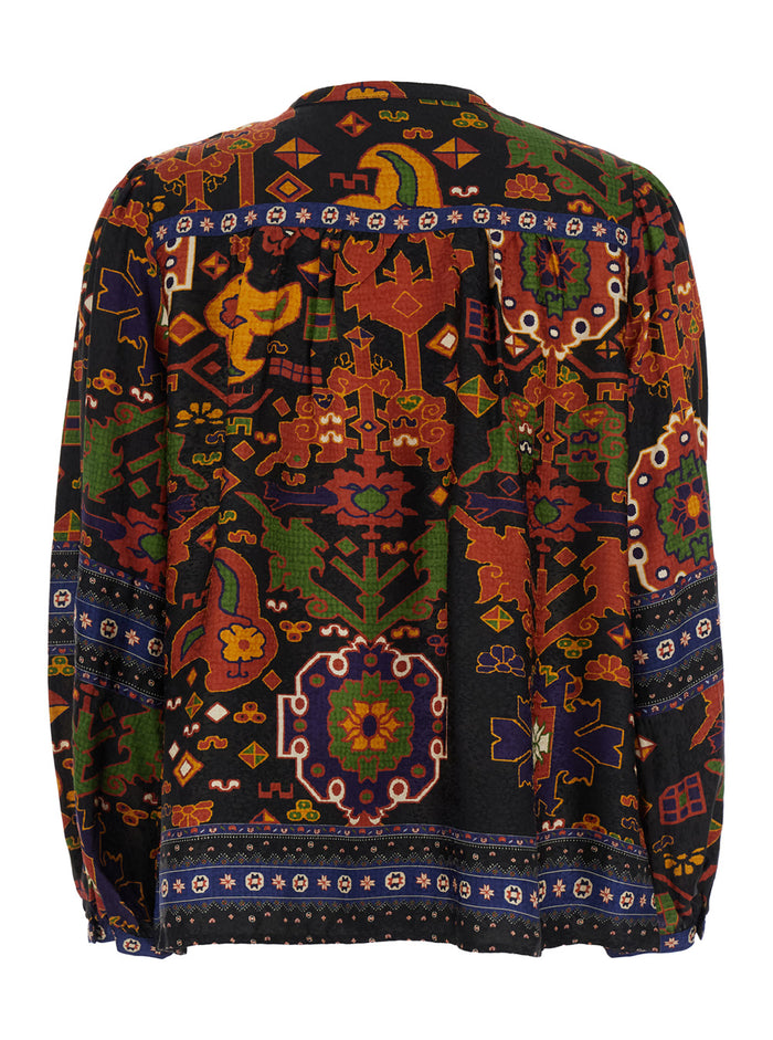 Varone Multicolor Shirt With All-Over Patterned Print And Mandarin Collar Viscose Woman Blouses