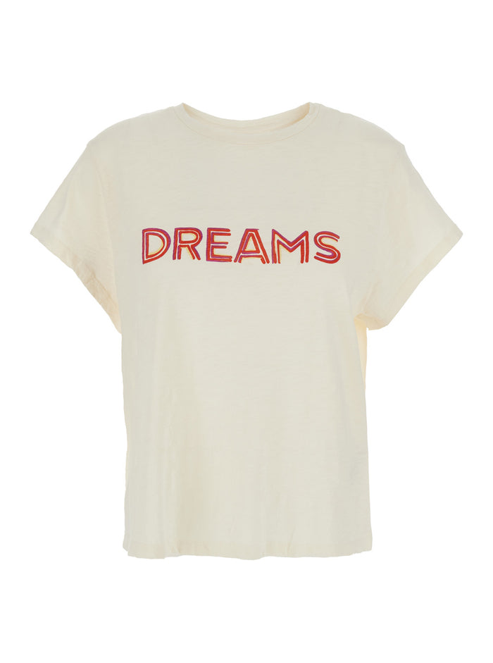 White Crewneck T-Shirt With Print On The Front Cotton Woman Tshirts And Polo Shirts