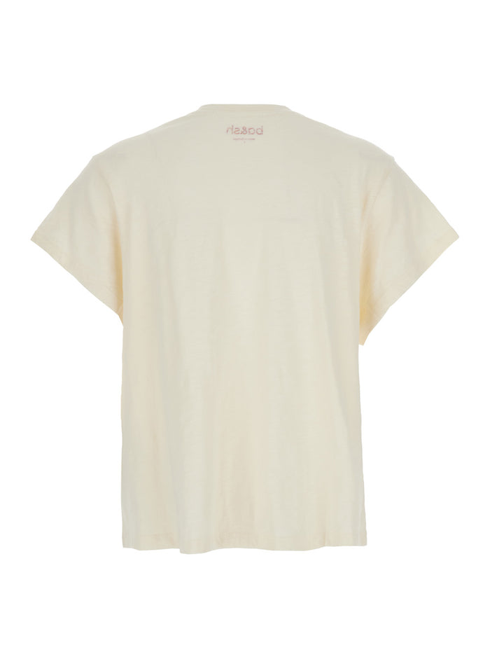 White Crewneck T-Shirt With Print On The Front Cotton Woman Tshirts And Polo Shirts