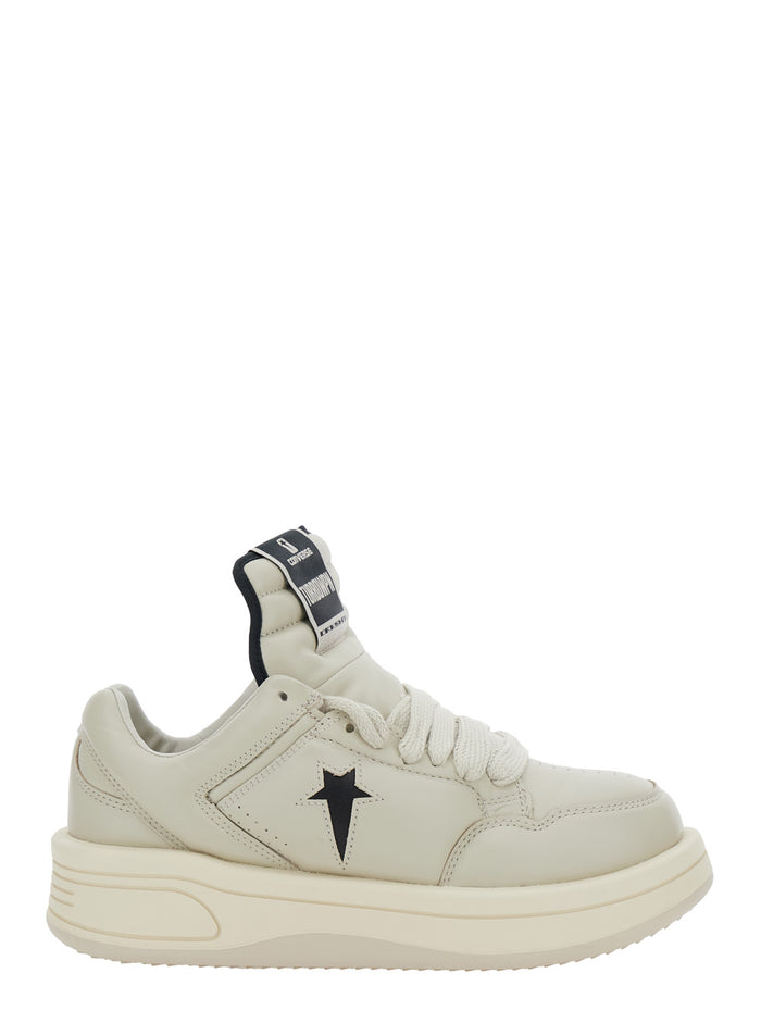 Turbowpn White Low Top Sneakers With Logo Detail And Elongated Tongue Leather Unisex Cow