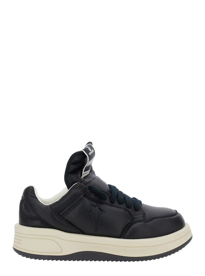 Turbowpn Black Low Top Sneakers With Logo Detail And Elongated Tongue Leather Unisex Cow