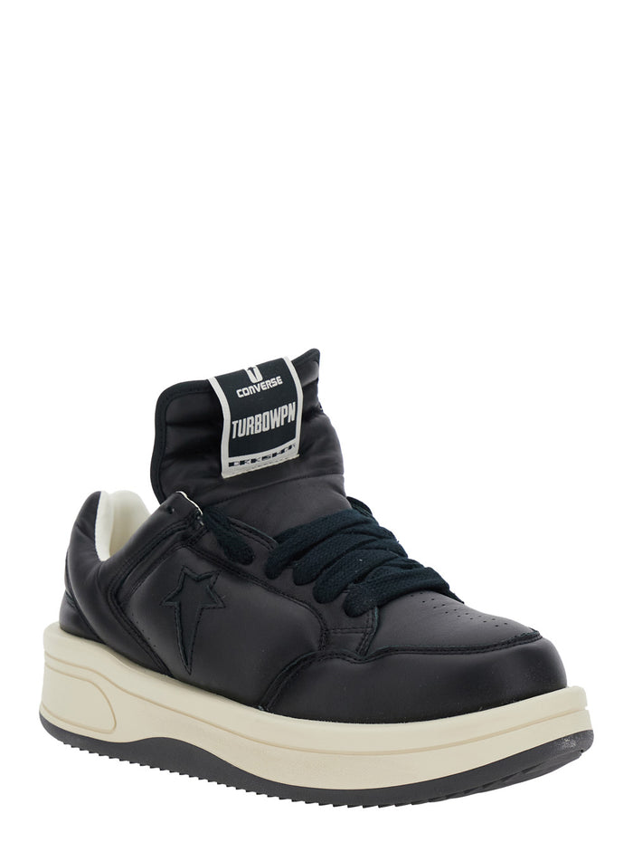 Turbowpn Black Low Top Sneakers With Logo Detail And Elongated Tongue Leather Unisex Cow