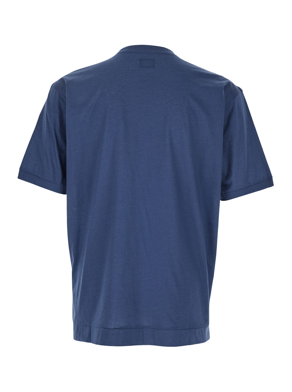 Blue Crewneck T-Shirt with Logo Embroidery on the Front in Cotton Man Blu Tshirts And Polo Shirts