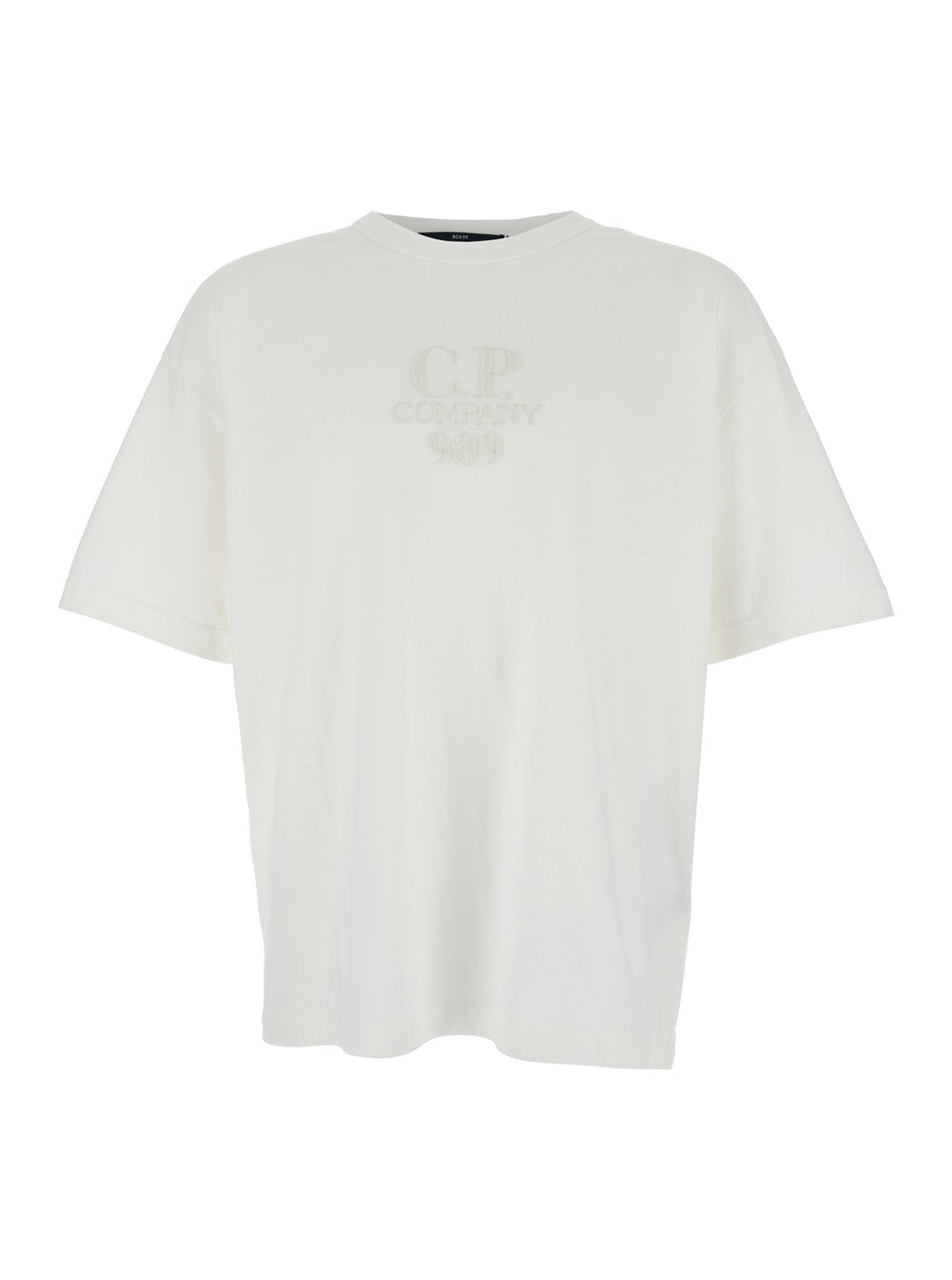 White T-Shirt With Logo Embroidered On The Front Tone-On-Tone Cotton Man Tshirts And Polo Shirts