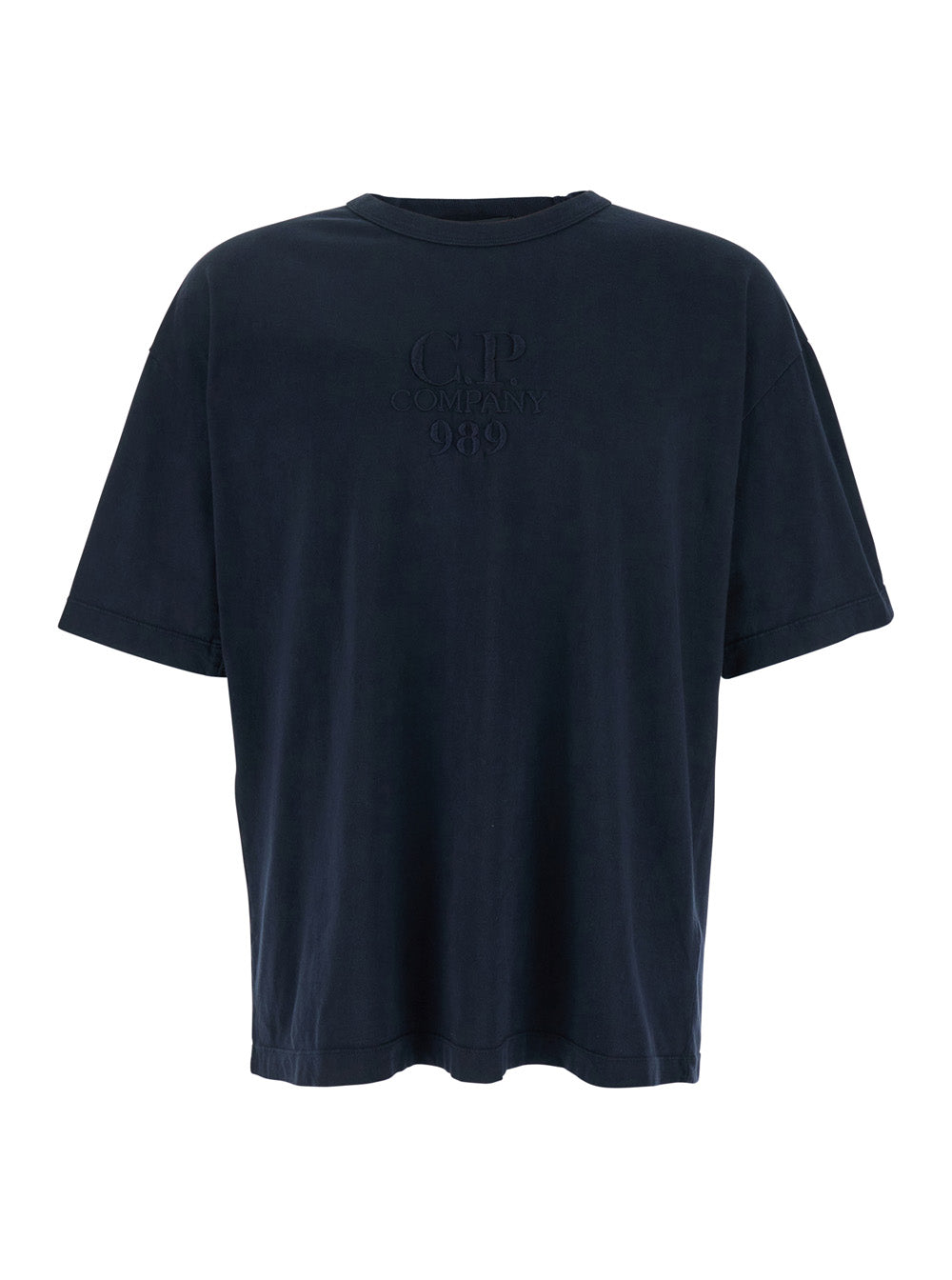 Blue T-Shirt With Logo Embroidered On The Front Tone-On-Tone Cotton Man Blu Tshirts And Polo Shirts
