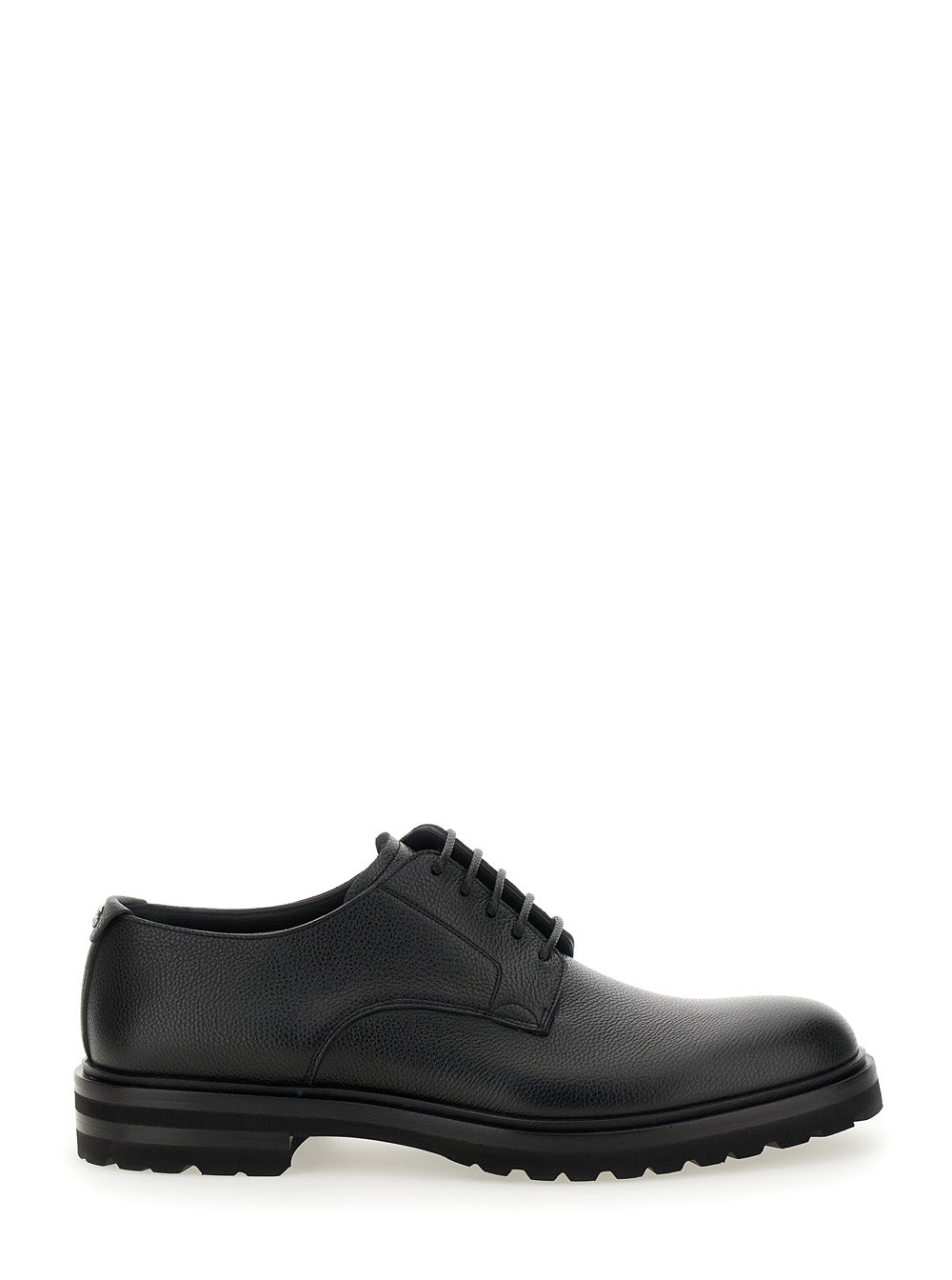 Altavilla Black Derby Lace-Up Shoes with Metal DG Logo on Heel in Brushed Leather Man Calf Lace