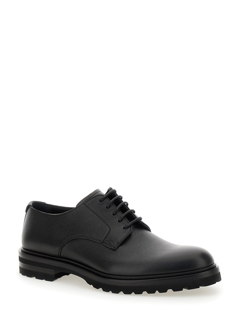 Altavilla Black Derby Lace-Up Shoes with Metal DG Logo on Heel in Brushed Leather Man Calf Lace