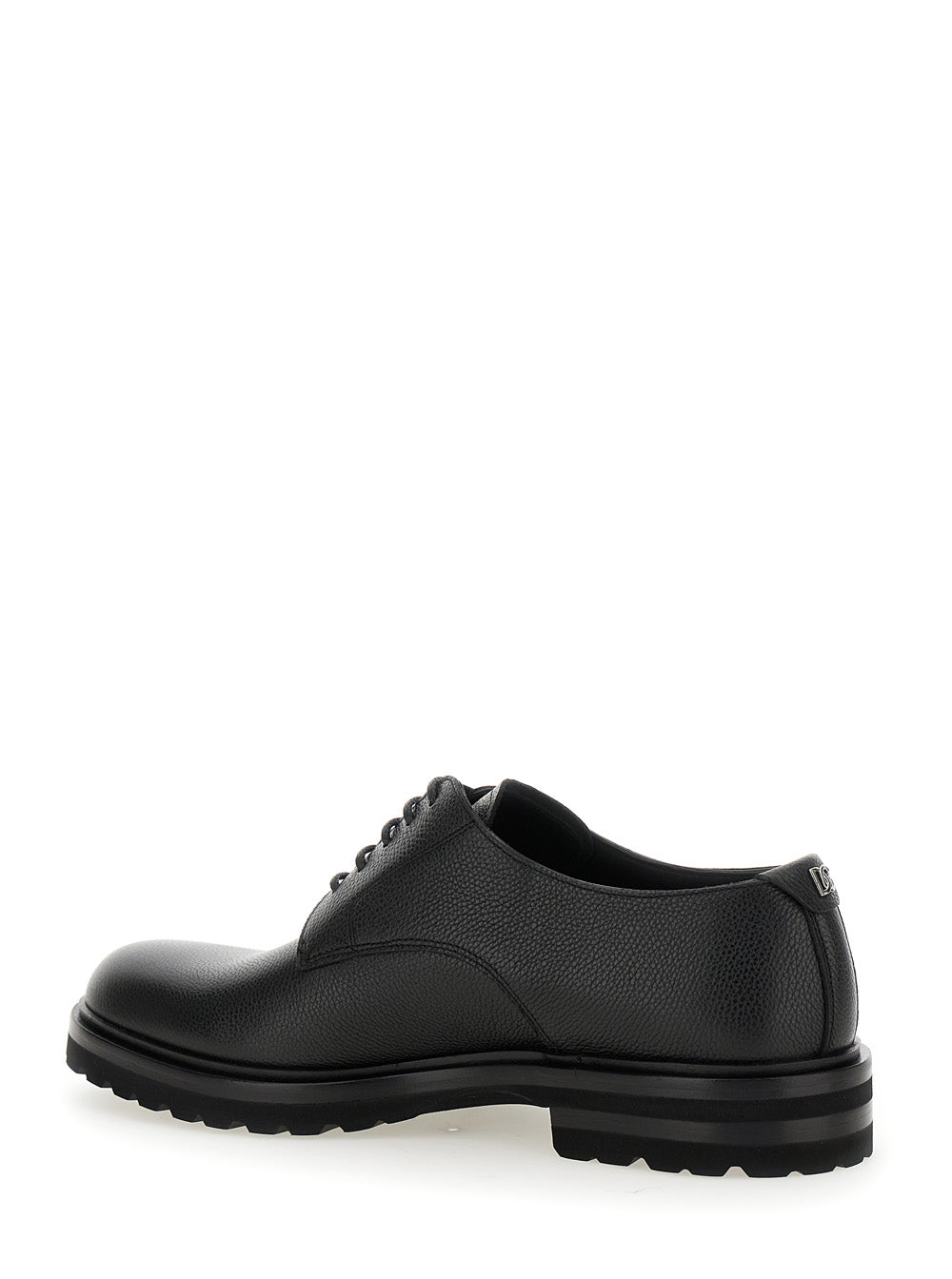 Altavilla Black Derby Lace-Up Shoes with Metal DG Logo on Heel in Brushed Leather Man Calf Lace