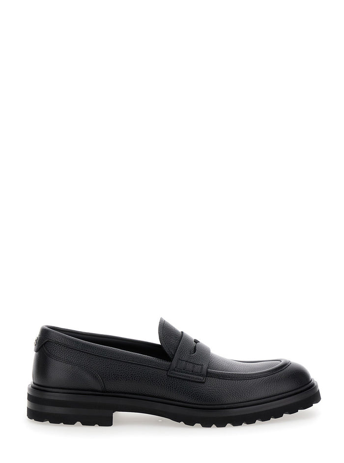 Altavilla Black Loafers With Dg Logo On The Heel Brushed Leather Man Calf