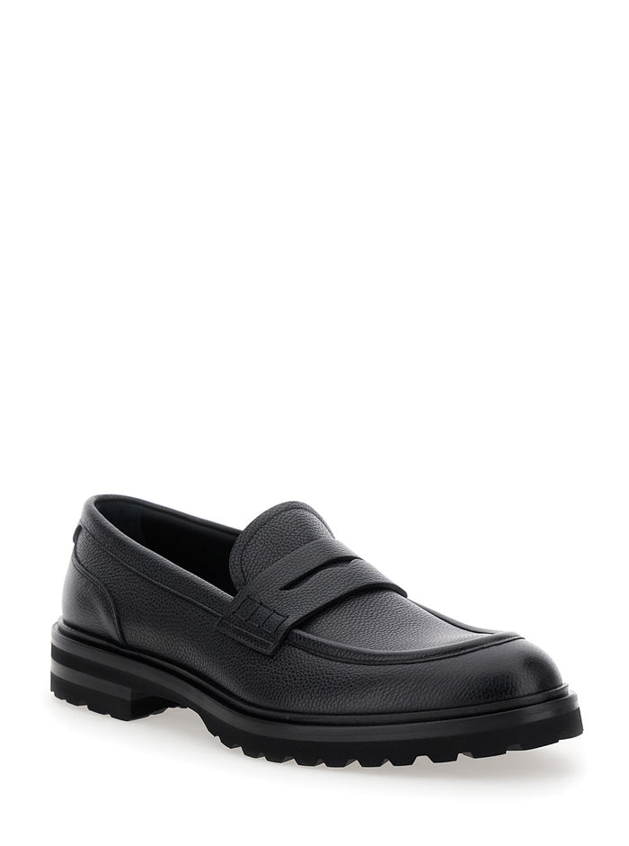 Altavilla Black Loafers With Dg Logo On The Heel Brushed Leather Man Calf