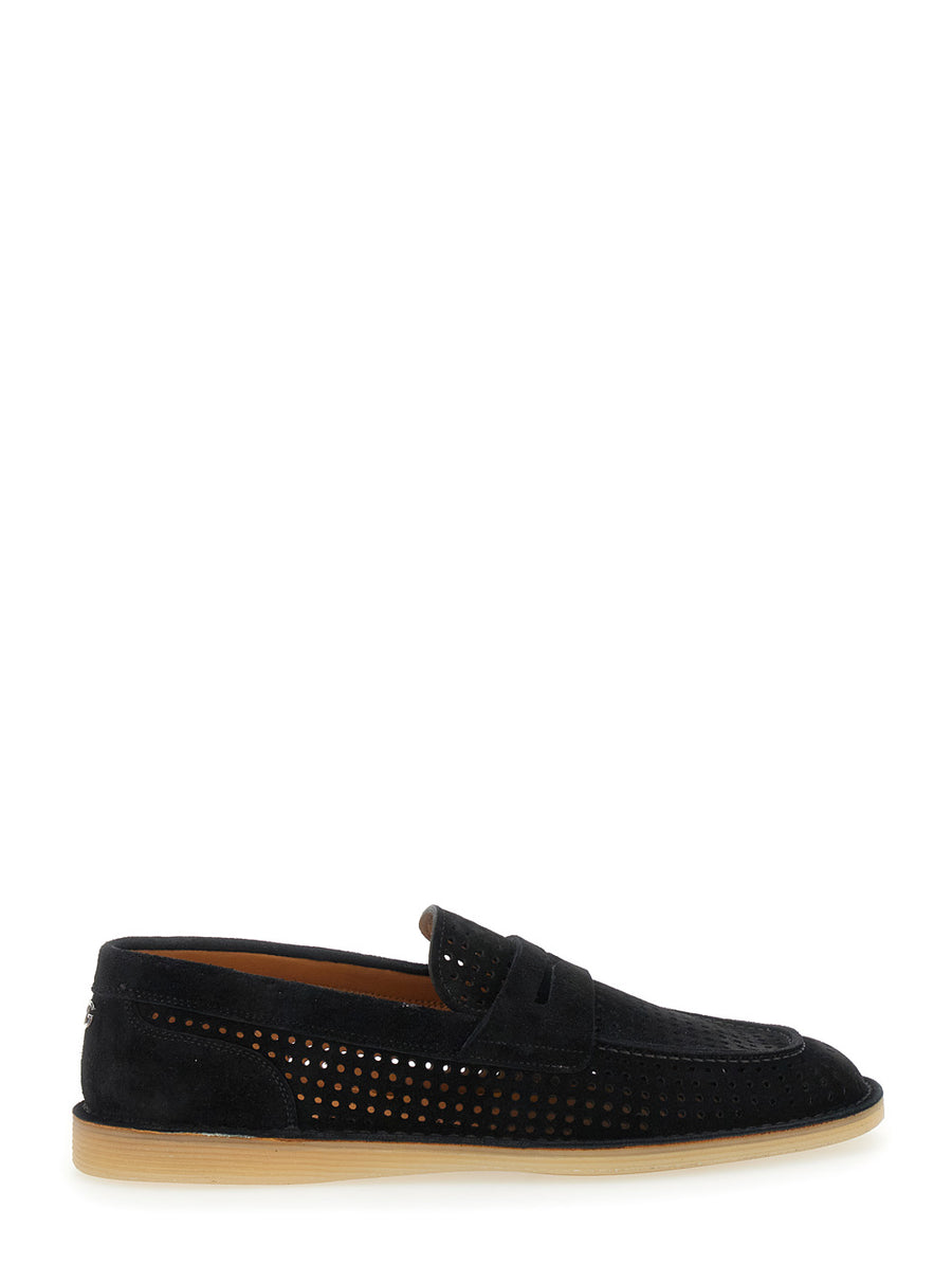 Black Suede Loafers With Logo Detail Calf