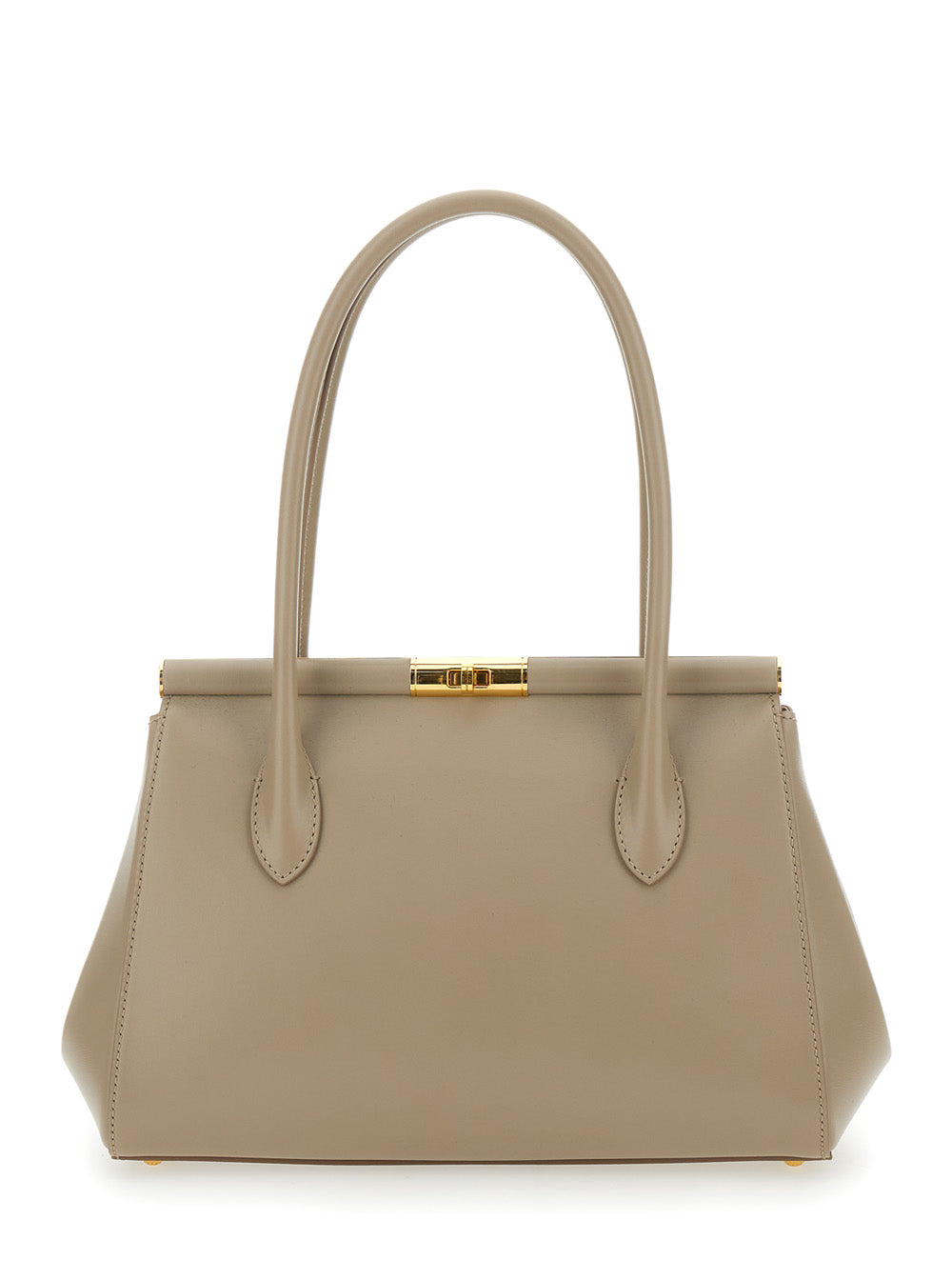 Marlene Medium Beige Handbag with Padlock Detail in Leather Woman Calf Hand Bags