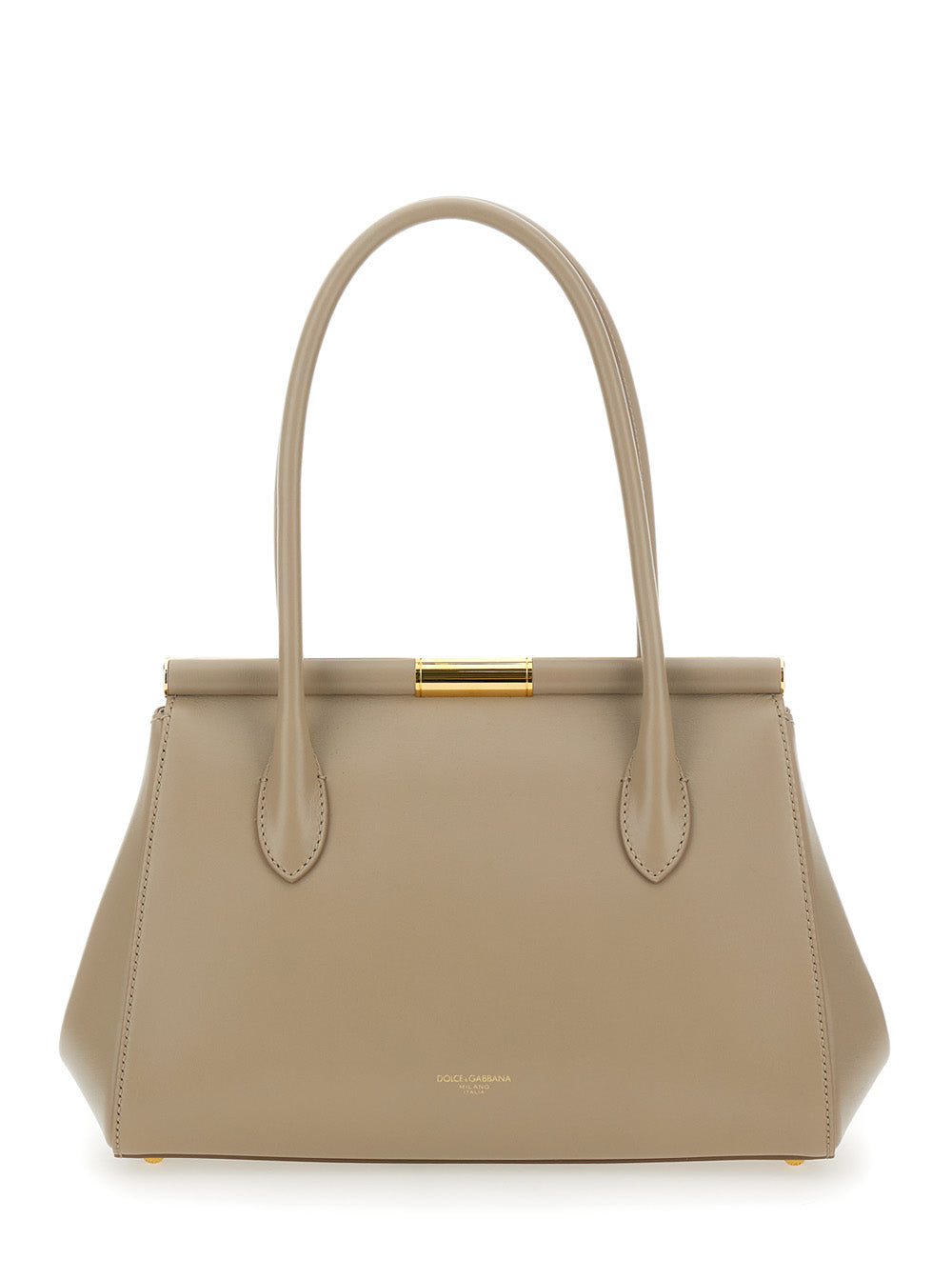 Marlene Medium Beige Handbag with Padlock Detail in Leather Woman Calf Hand Bags