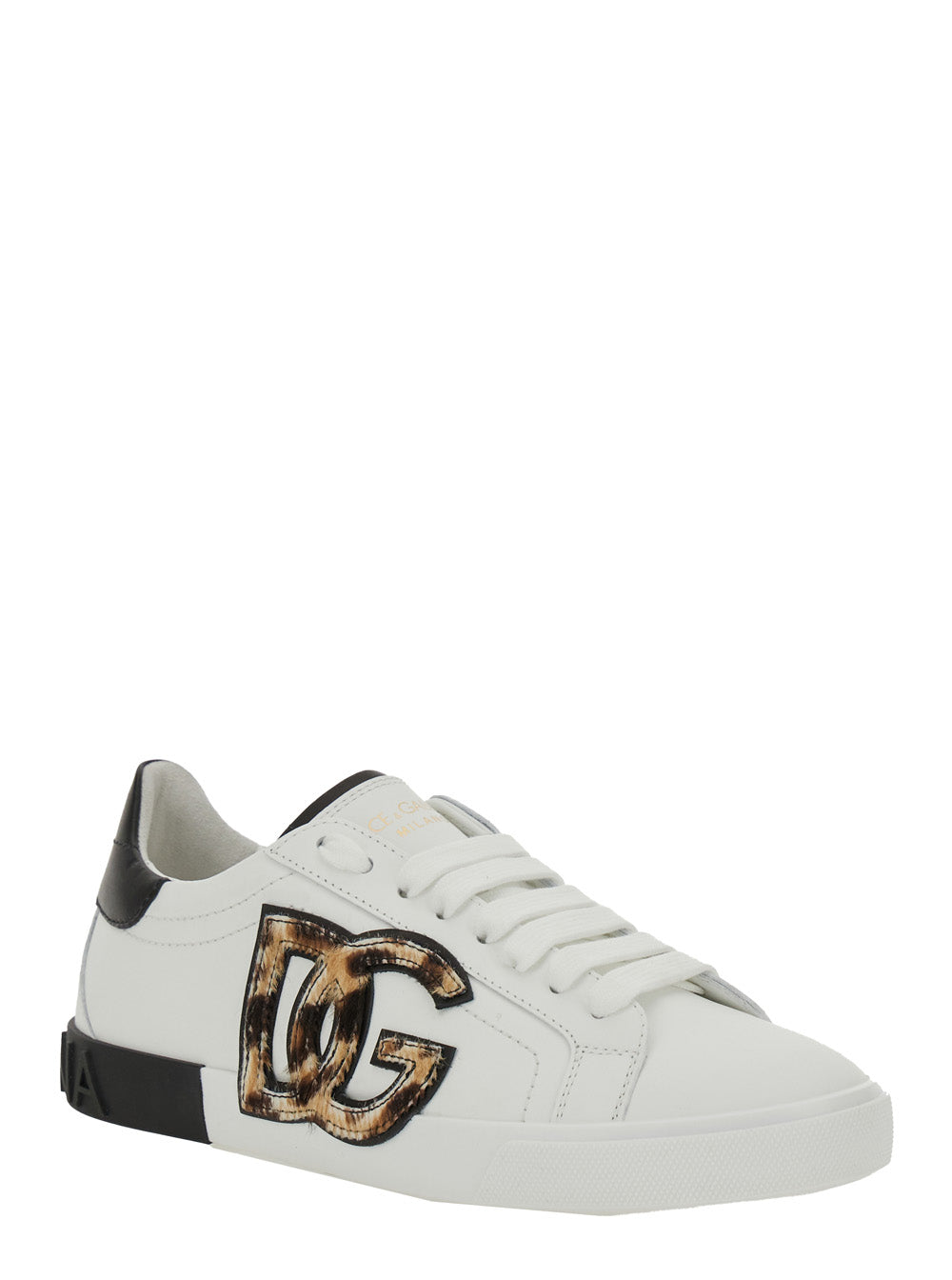 White Low Top Sneaker with Animal-Motif Logo in Leather Woman Calf