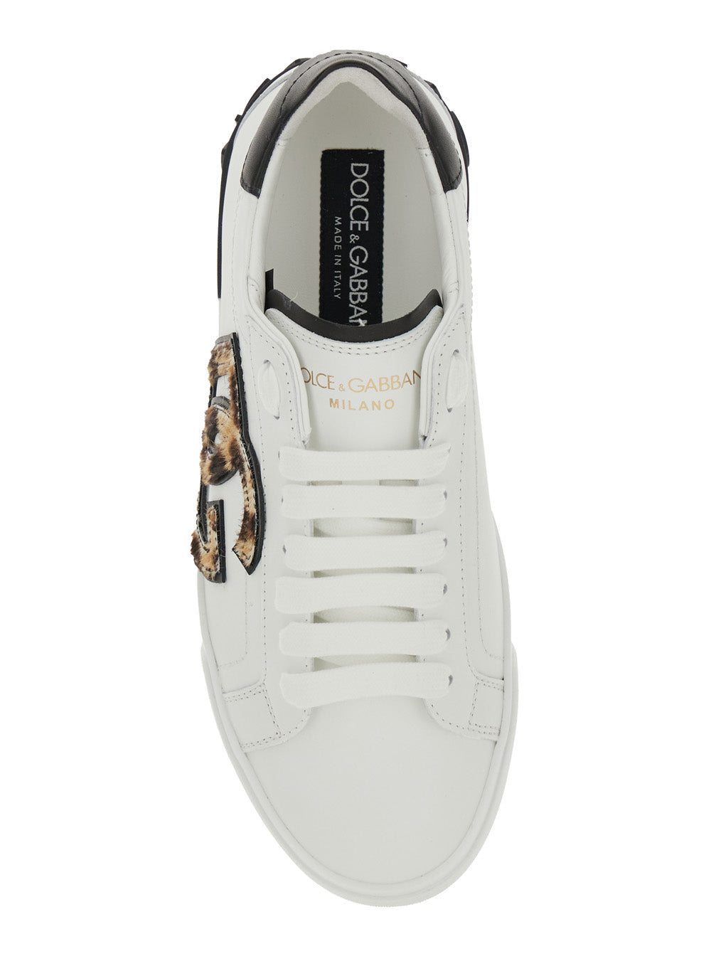 White Low Top Sneaker with Animal-Motif Logo in Leather Woman Calf