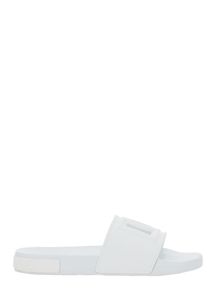 White Sandals With Tonal Logo Lettering On The Rear And Open Toe Rubber Man Flat Shoes