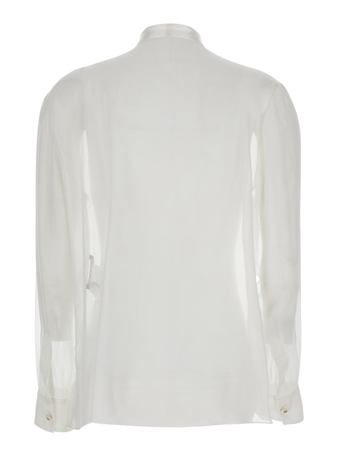 White Shirt with Pussy-Bow Collar in SIlk Woman And Blouses