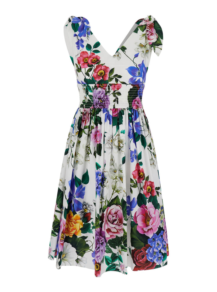 Multicolor Short Dress With All-Over Floral Print Cotton Woman