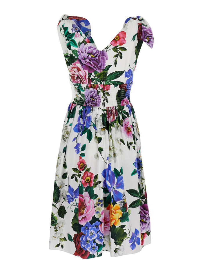 Multicolor Short Dress With All-Over Floral Print Cotton Woman