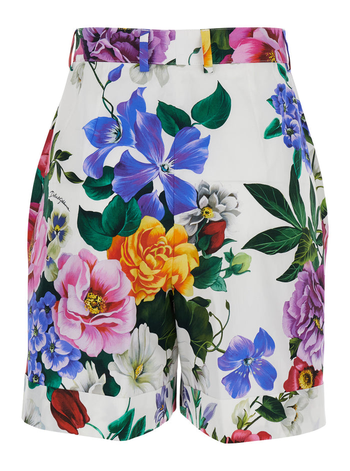 Multicolor Bermuda Shorts with All-Over Floral Pattern Print in Cotton Woman And
