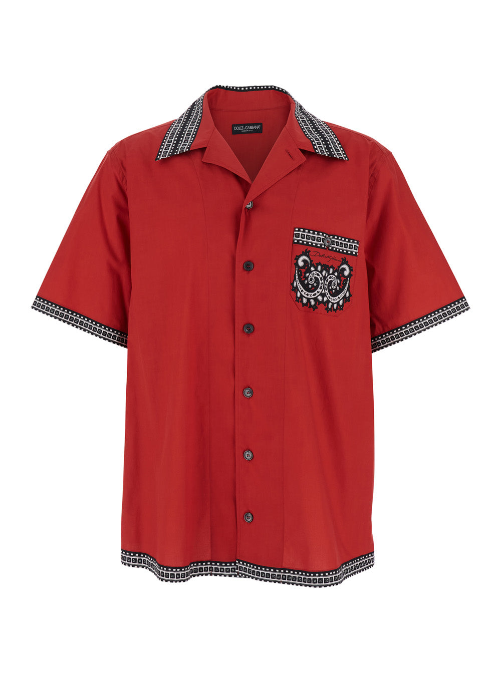 Red Shirt With Bandana Print On Front And Back Cotton Man Blouses