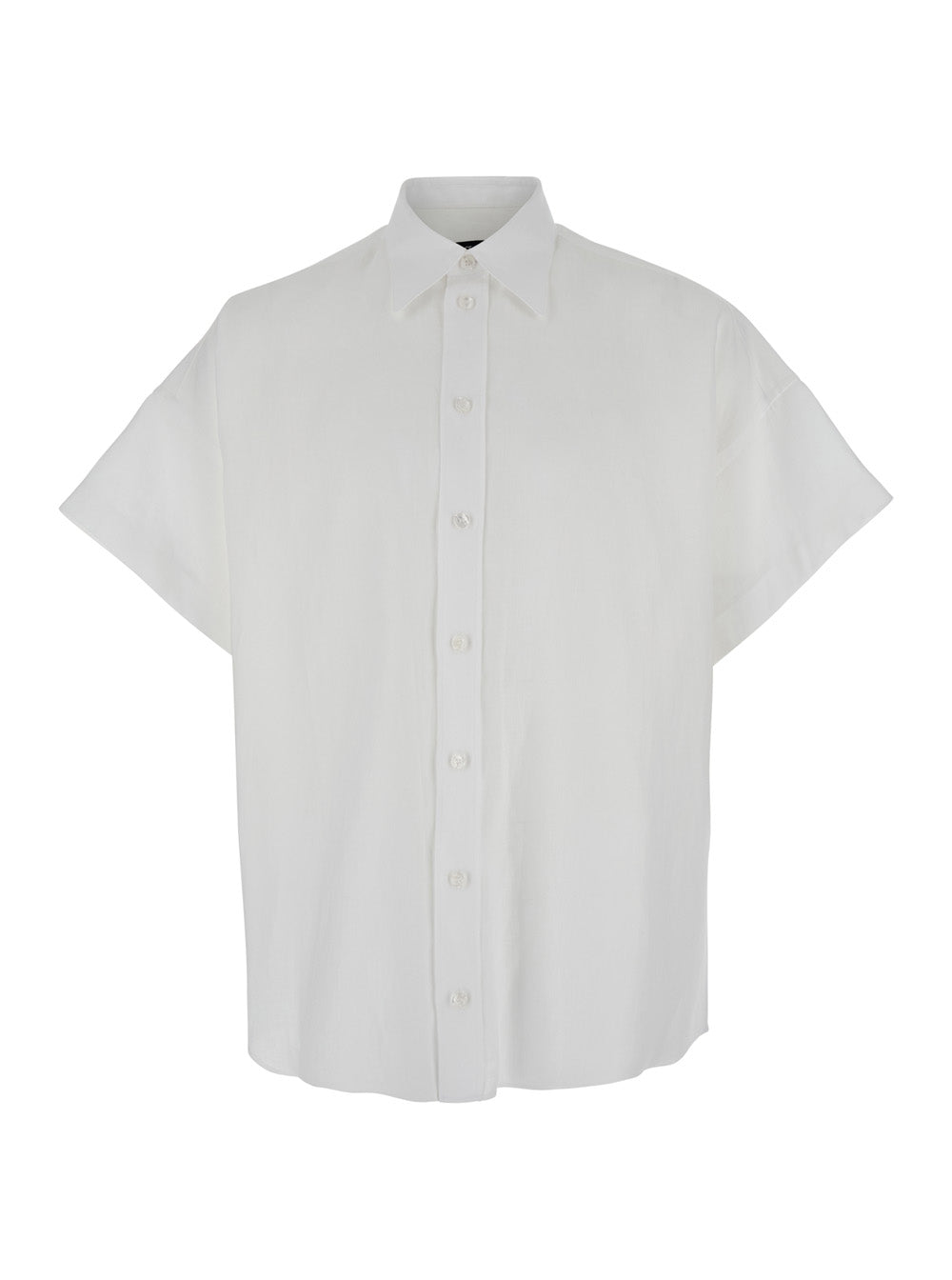 White Shirt with Classic Collar and Wide Short Sleeves in Linen Man Blouses