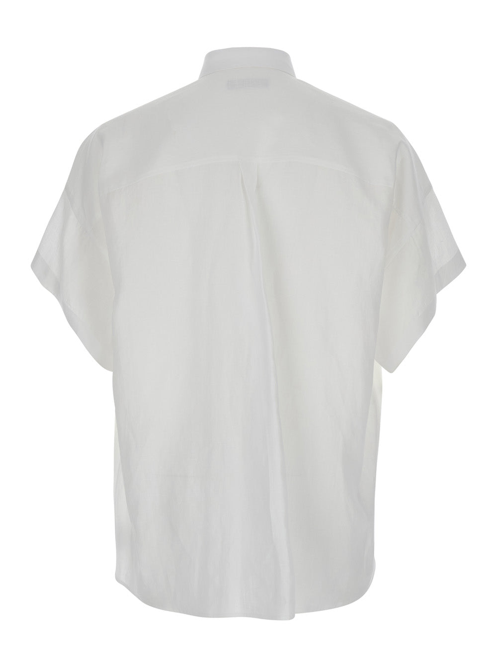 White Shirt with Classic Collar and Wide Short Sleeves in Linen Man Blouses