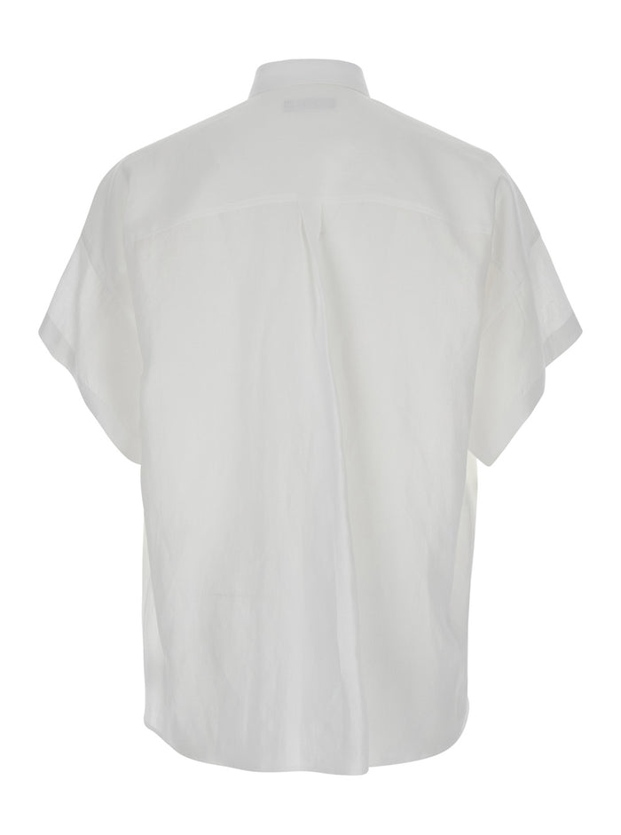 White Shirt with Classic Collar and Wide Short Sleeves in Linen Man Blouses