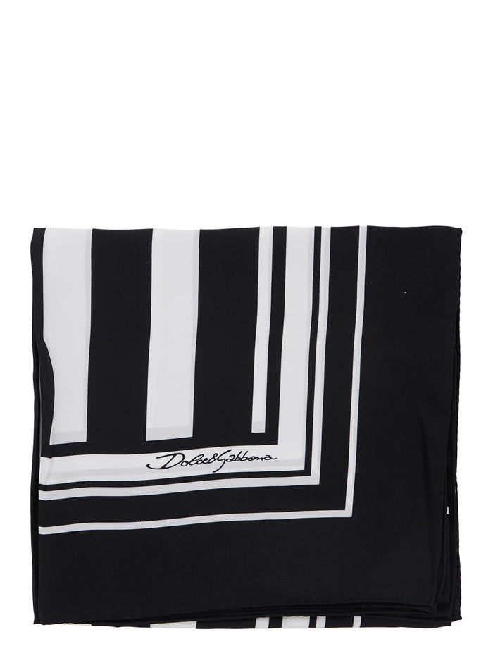 Black and White Square Scarf with Logo Lettering on the Front All-Over Striped Motif in Silk Man White/black Scarfs Foulards