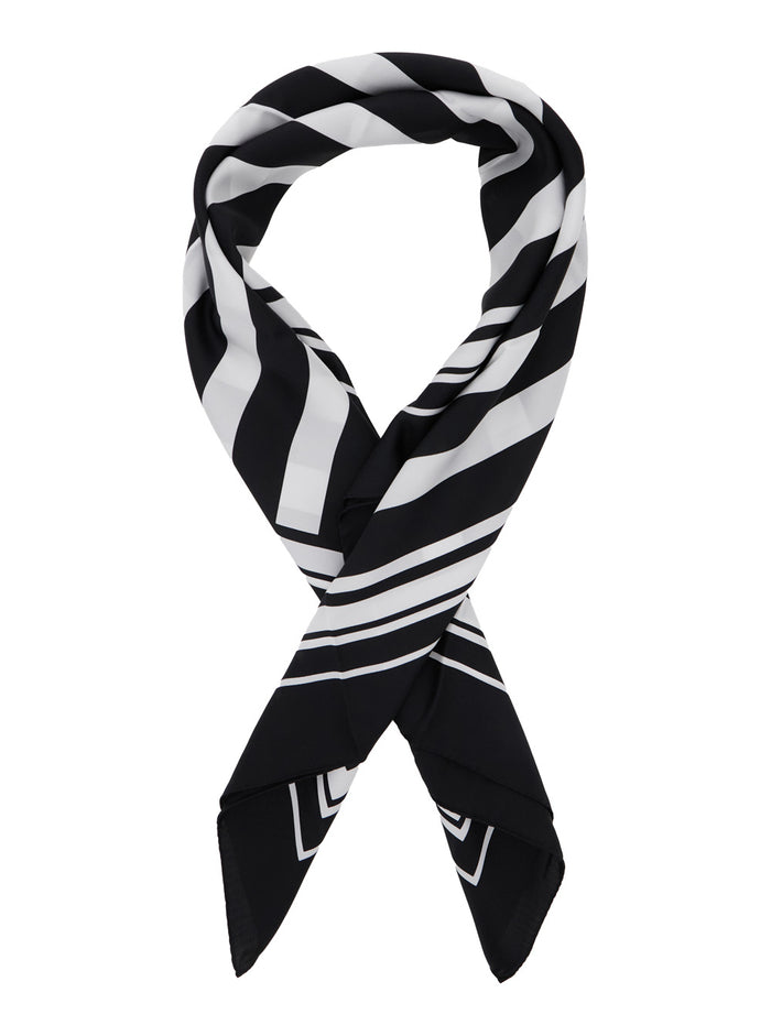 Black and White Square Scarf with Logo Lettering on the Front All-Over Striped Motif in Silk Man White/black Scarfs Foulards