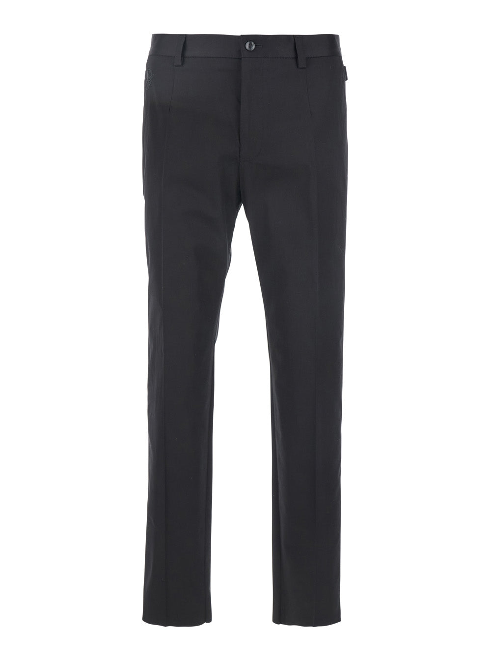 Black Pants with Embroidered Logo on Side in Cotton Man Elastane Trousers