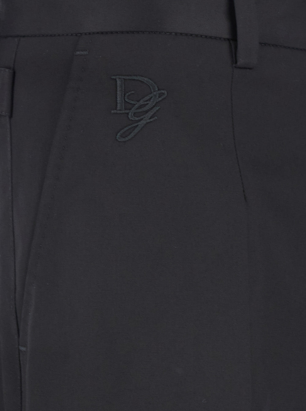 Black Pants with Embroidered Logo on Side in Cotton Man Elastane Trousers