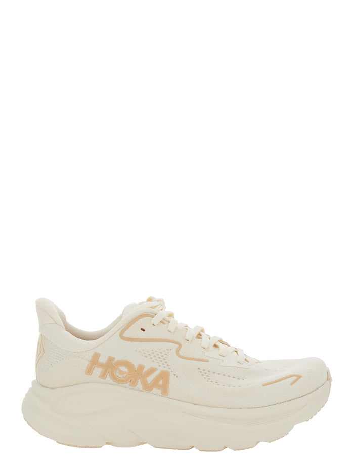 Clifton 10 White Low Top Sneakers With Oversize Sole And Logo Lettering On The Side Tehc Fabric Unisex Beige Textile Synthetic