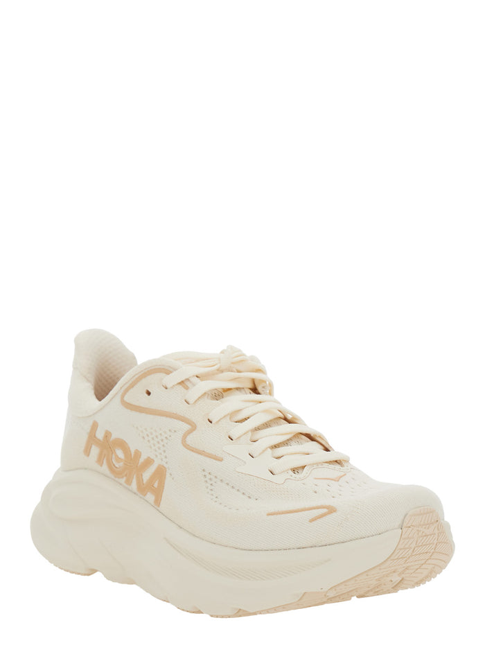 Clifton 10 White Low Top Sneakers With Oversize Sole And Logo Lettering On The Side Tehc Fabric Unisex Beige Textile Synthetic