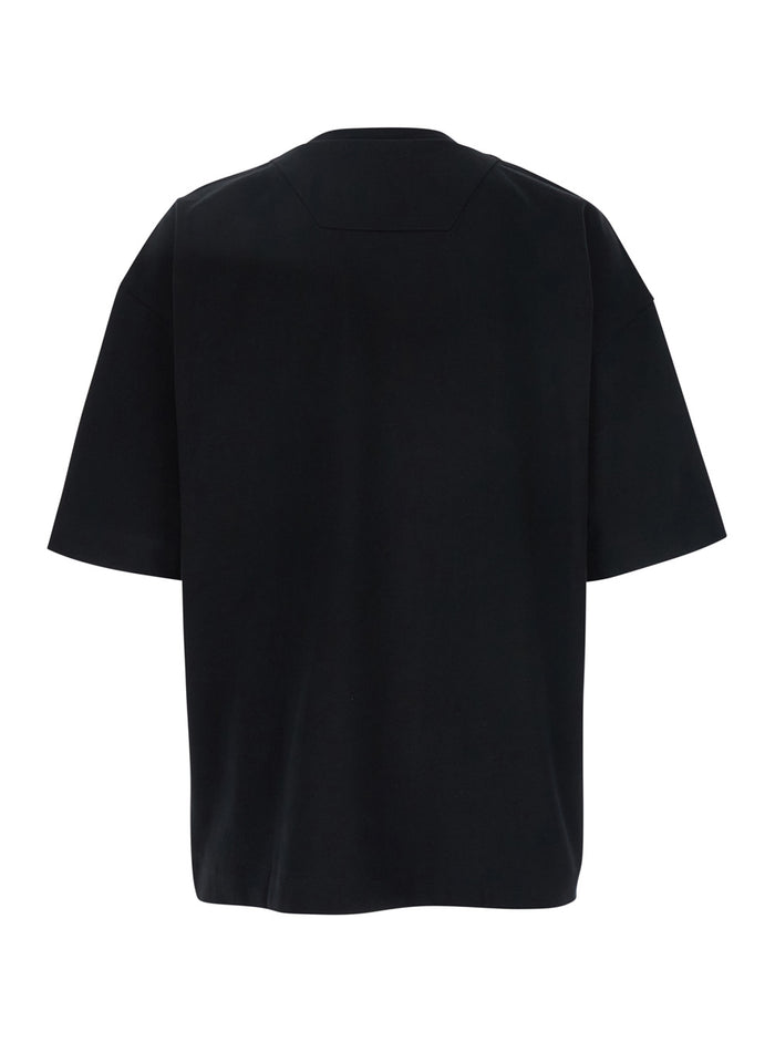 Black T-shirt with Tone-on-Tone Logo Embroidered on the Front in Cotton Man Tshirts And Polo Shirts