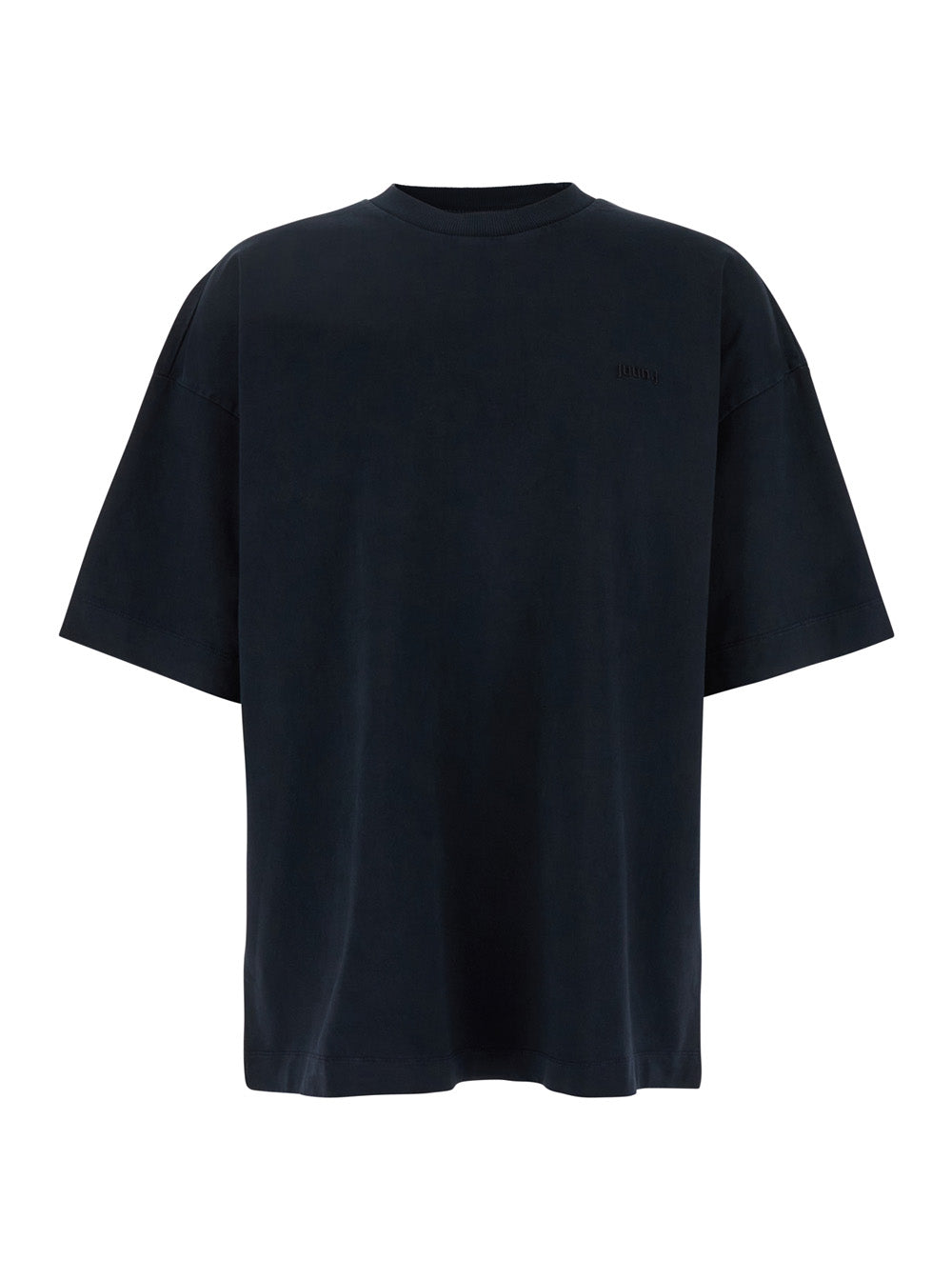 Blue T-Shirt with Logo Embroidered on the Front and Print Back in Cotton Man Blu Tshirts Polo Shirts