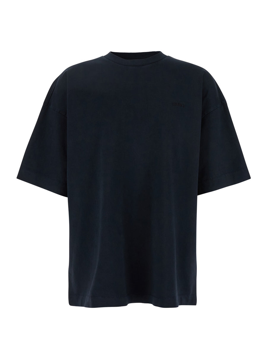 Blue T-Shirt With Embroidered Logo Cotton T-shirts