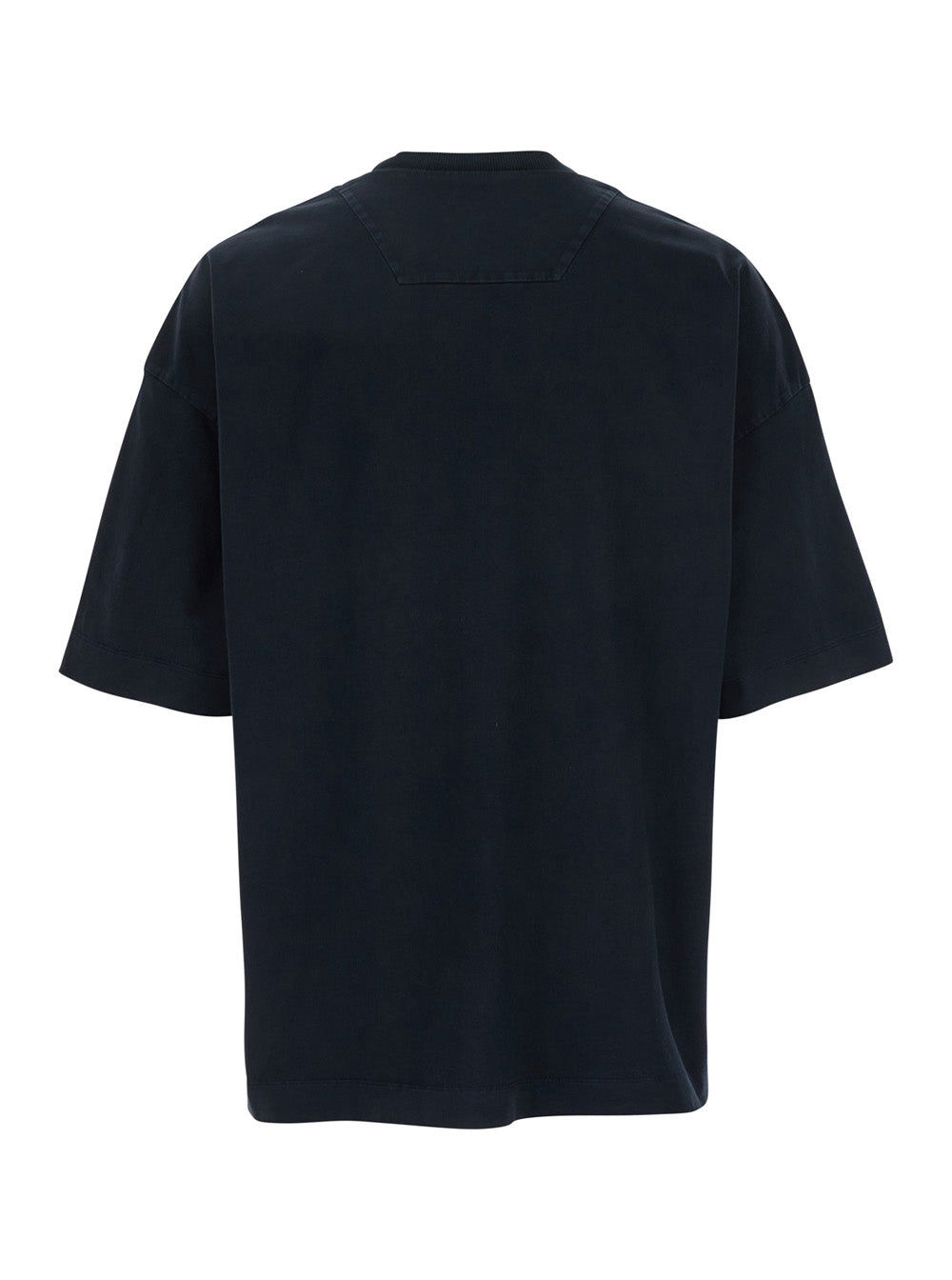 Blue T-Shirt with Logo Embroidered on the Front and Print Back in Cotton Man Blu Tshirts Polo Shirts
