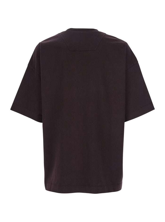 Bordeaux T-Shirt with Logo Embroidered on the Front and Print Back in Cotton Man Tshirts Polo Shirts