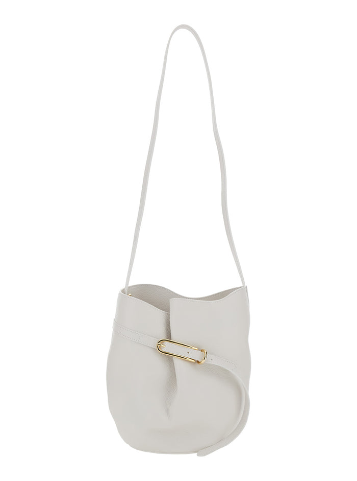 White Crossbody Bag With Single Shoulder Strap And Buckle Closure Leather Woman