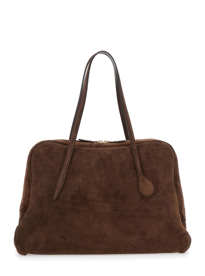 Brown Shoulder Bag With Zip Closure Suede Woman