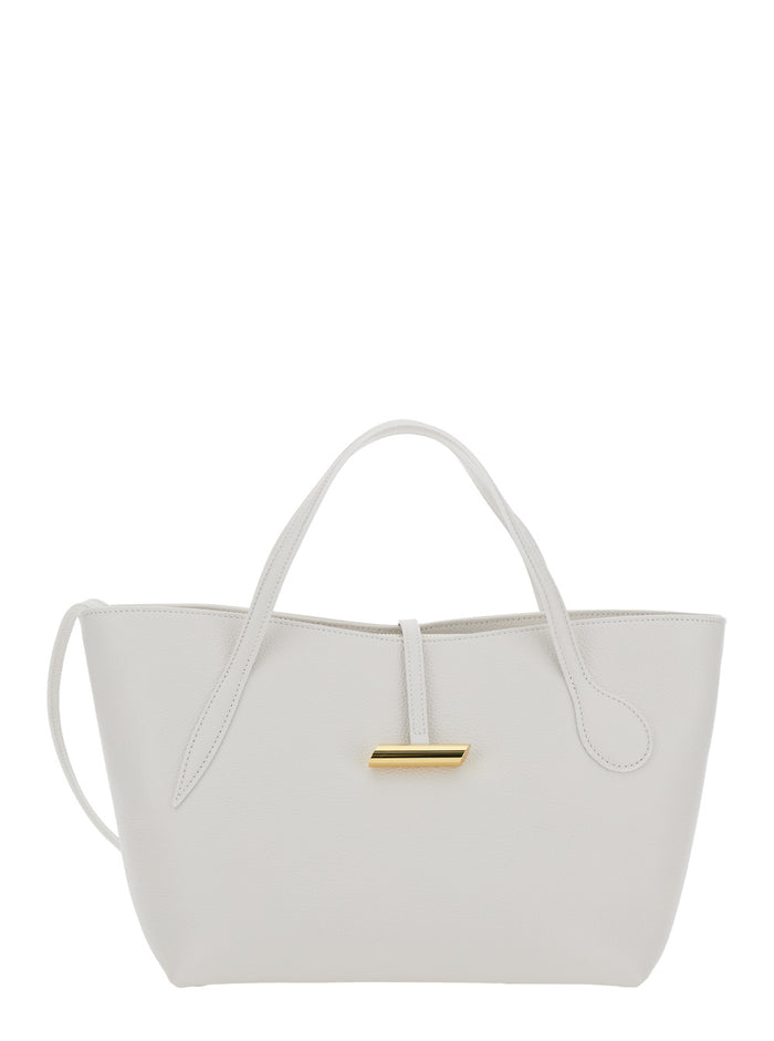Petite Penne White Tote Bag With Side Pocket Leather Woman