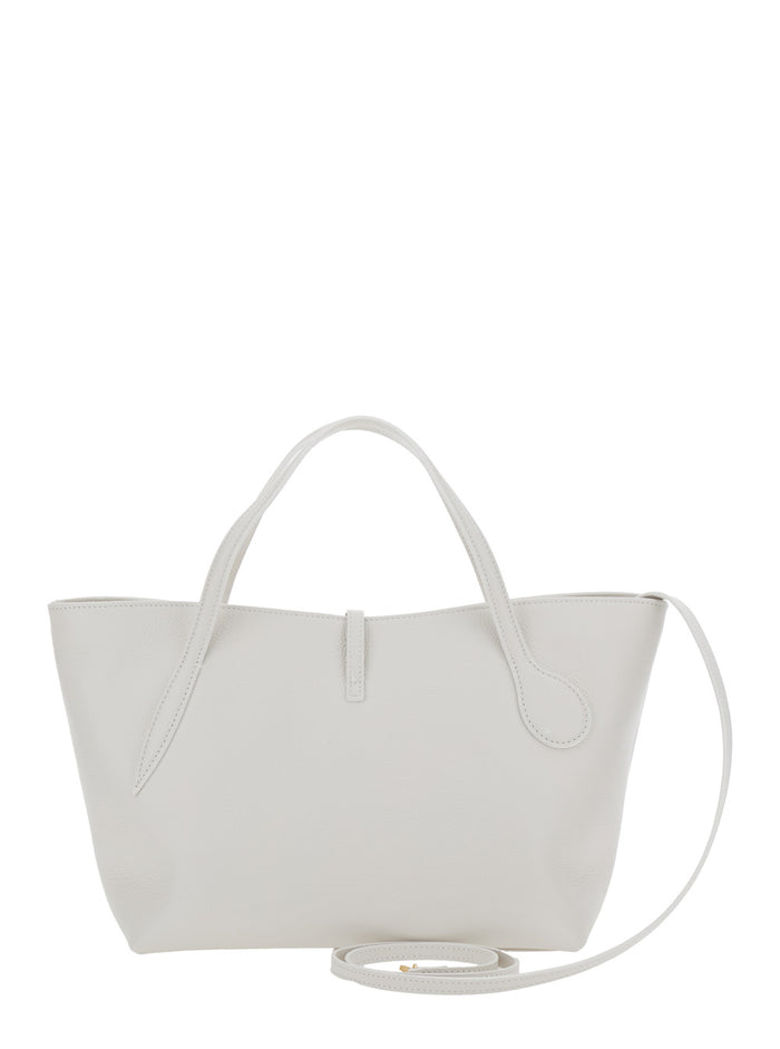 Petite Penne White Tote Bag With Side Pocket Leather Woman