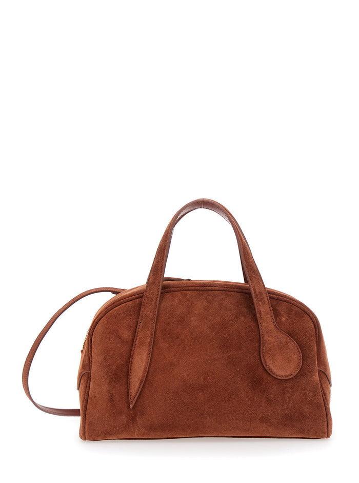 Brown Mini Handbag With Adjustable And Removable Shoulder Strap Suede Woman Hand Bags