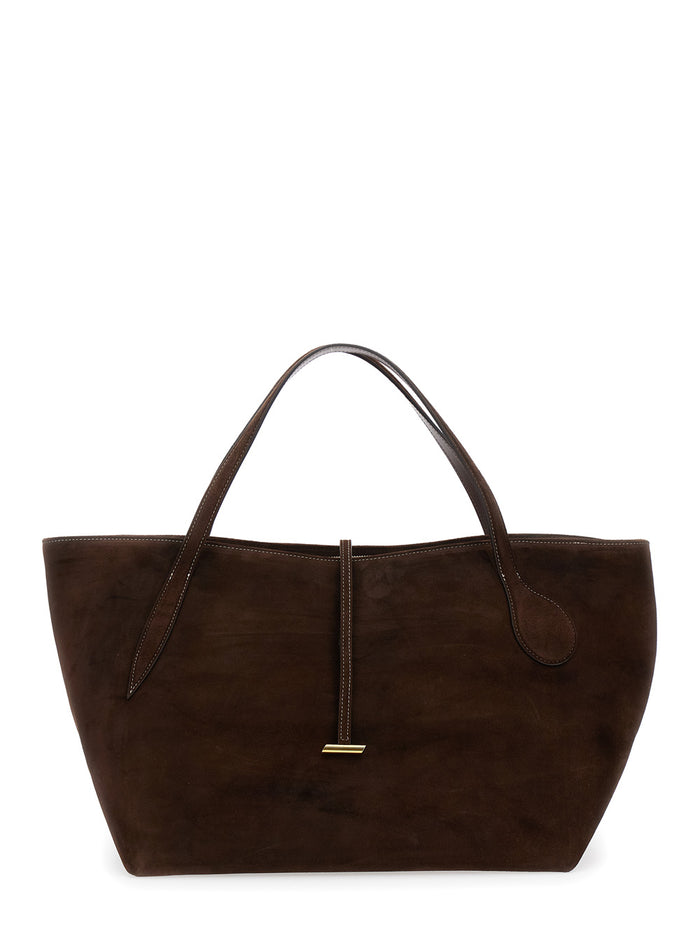 Zip Penne Brown Tote Bag With Two Top Handles And Logo Plaque On The Front Leather Woman