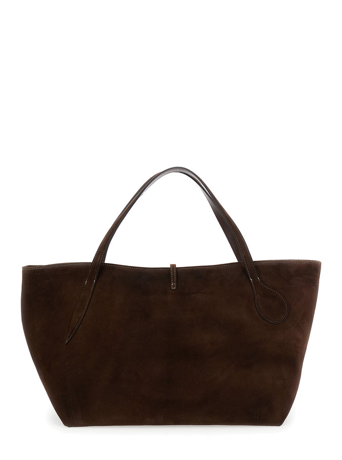 Zip Penne Brown Tote Bag With Two Top Handles And Logo Plaque On The Front Leather Woman
